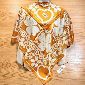 Yves Saint Laurent YSL 100% Silk Satin Scarf 34" White Shamrock Pumkin Color (60